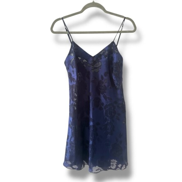 Vintage 90s Victoria's Secret Gold Label Blue Floral Slip Dress Women's Sz Small - Picture 1 of 16